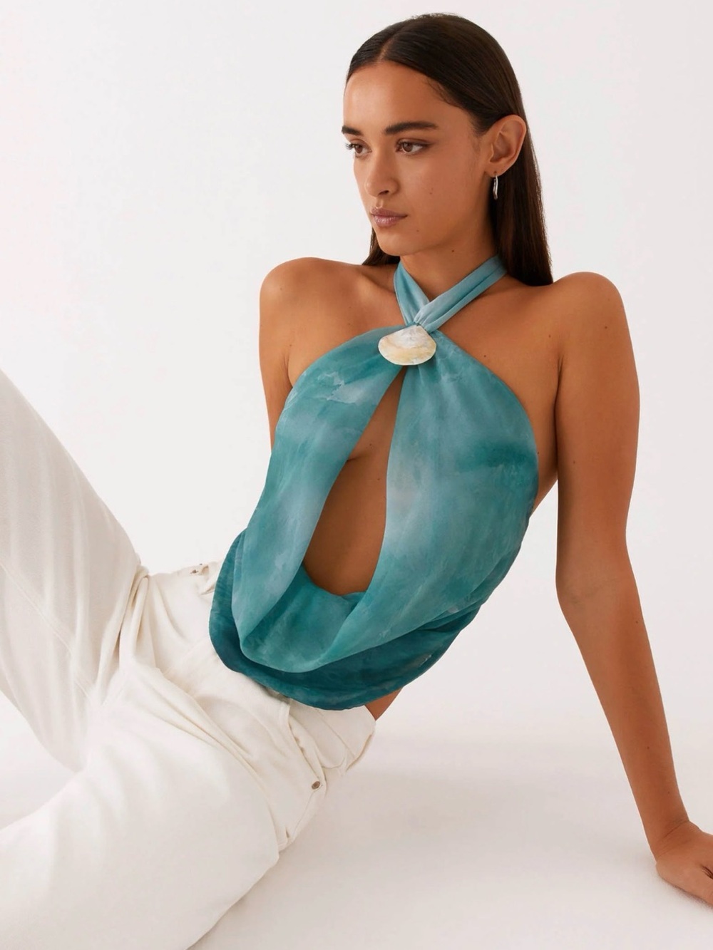 Peppermayo Teal Sleeveless Tie-Neck Top